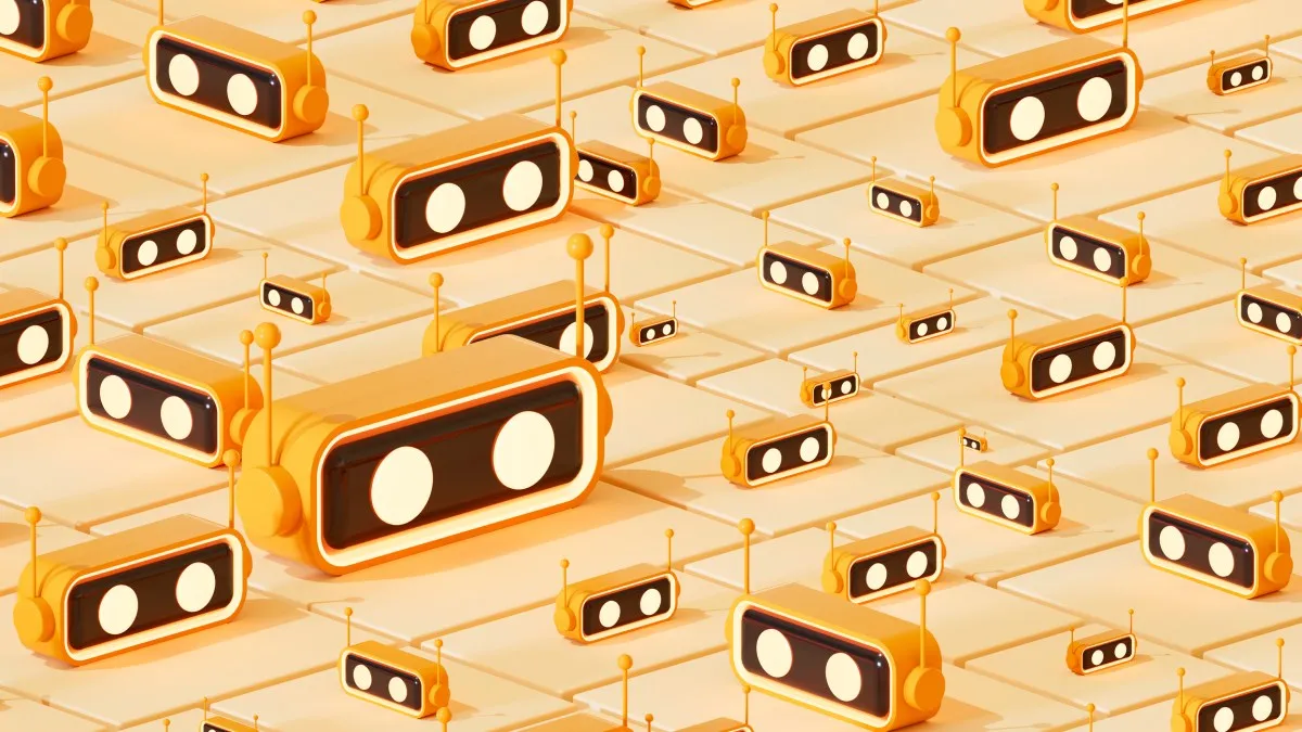 Ilustracion de multiples asistentes de inteligencia artificial conectados