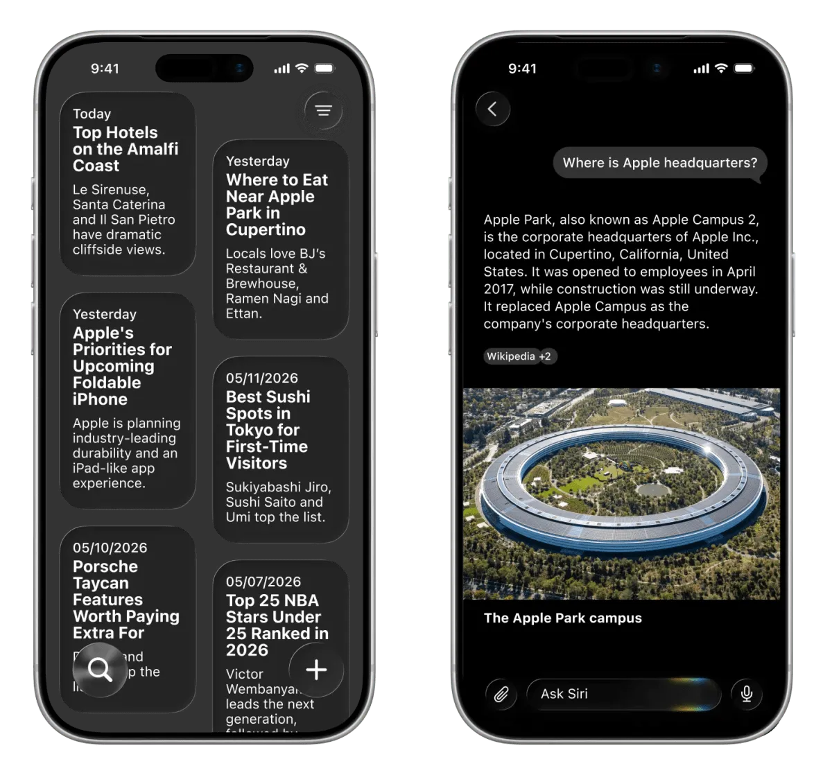 Concepto de una nueva interfaz de Siri con inteligencia artificial en iPhone